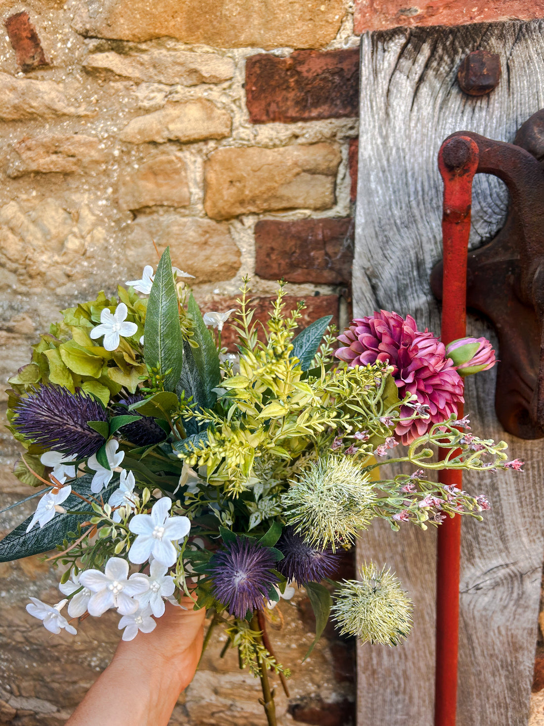 Faux Flowers in a rustic setting 