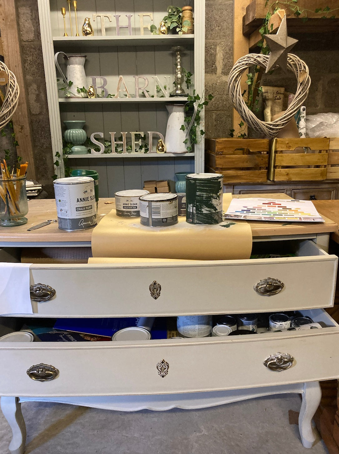 Rustic table with faux flowers 