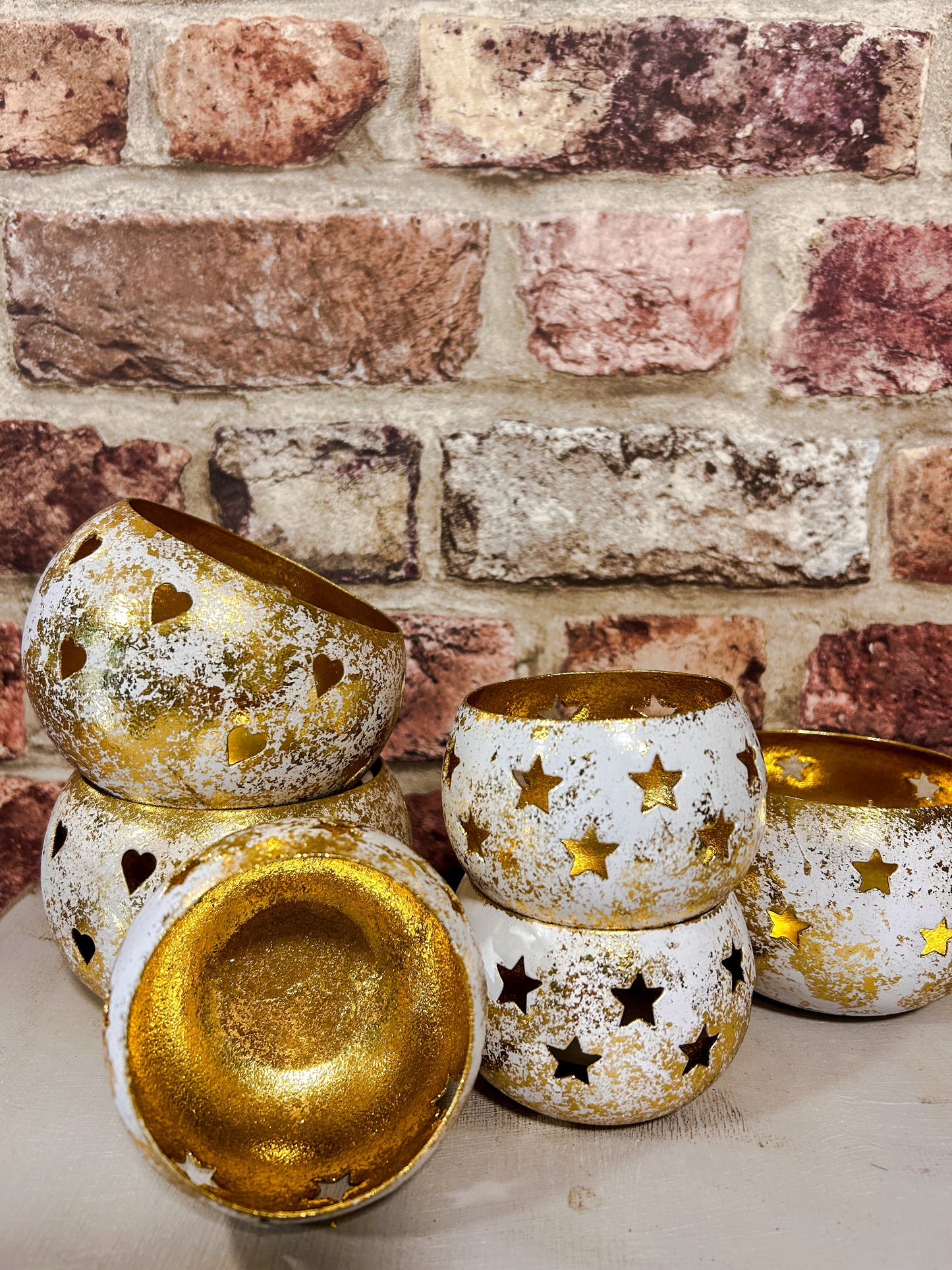 Gold Antique Votive with Star /Heart Cut Design in Various Sizes - The Barn Shed