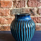 Blue Ribbed Glazed Vase 16CM - The Barn Shed