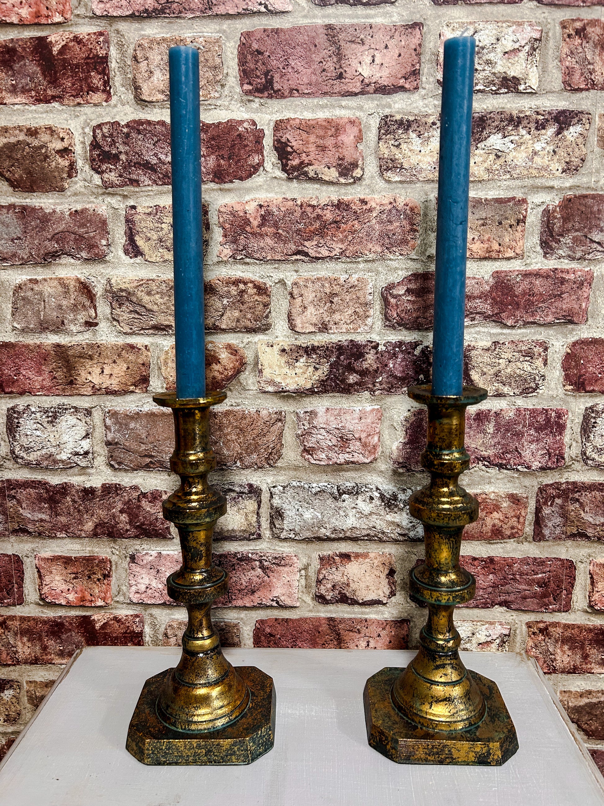 Worn brass look candlestick - The Barn Shed