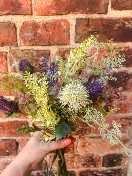 Faux Wedding Flowers-Faux Blue Thistle and Lavender Arrangement