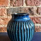 Blue Ribbed Glazed Vase 16CM - The Barn Shed