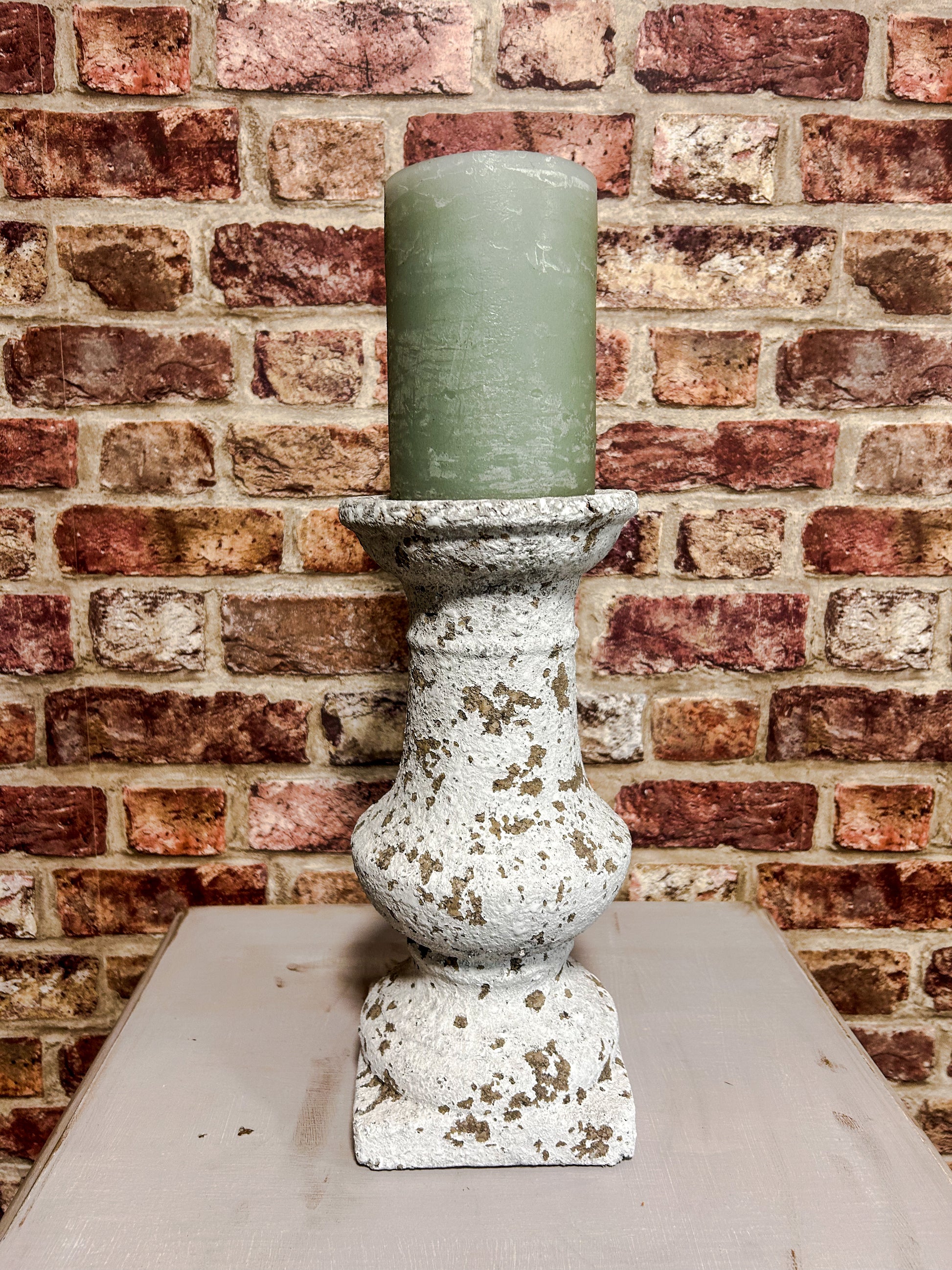 Overly distressed faux stone candlestick - The Barn Shed