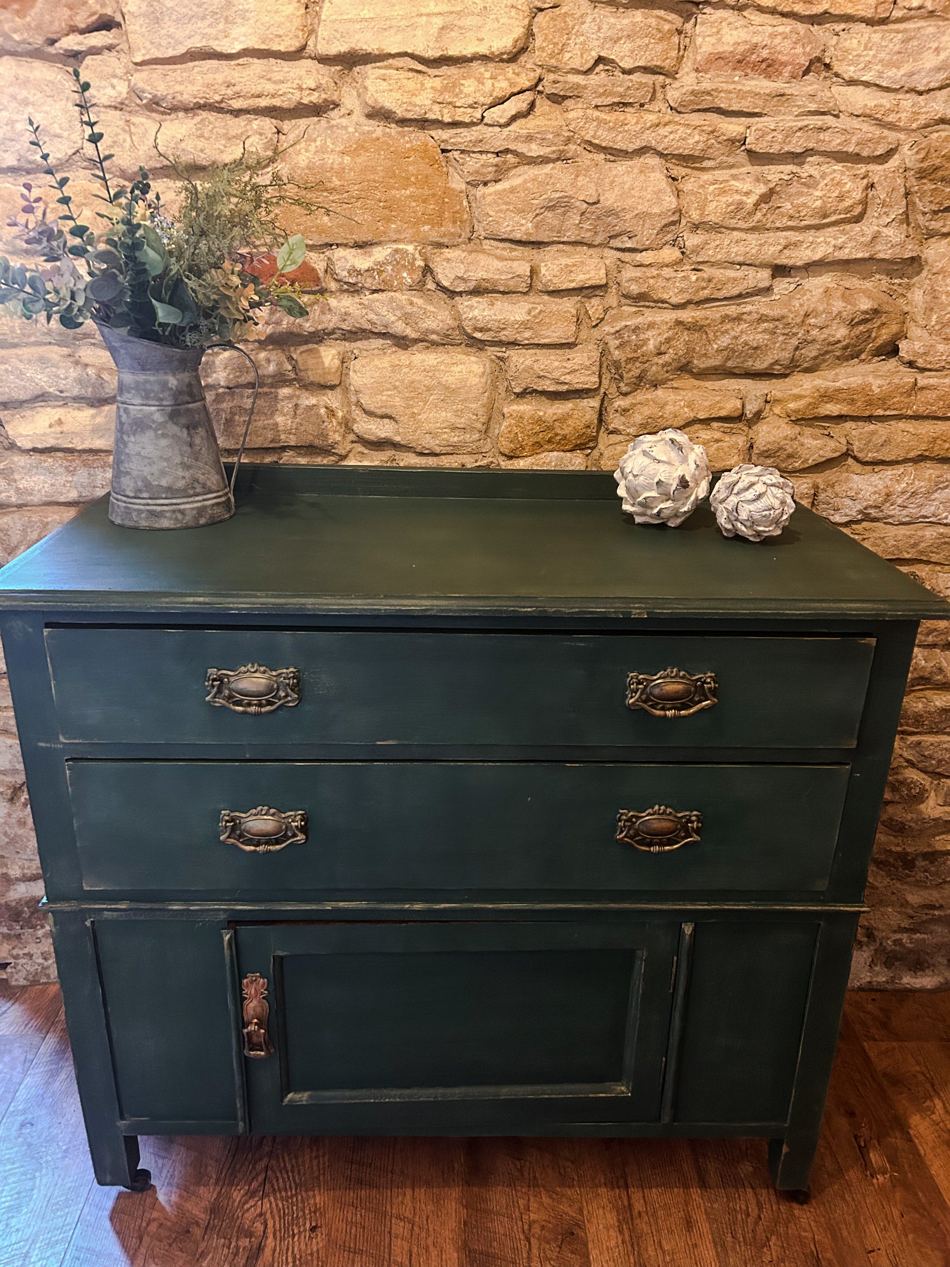 Refurbished Hand Painted Amsterdam Green Sideboard - The Barn Shed