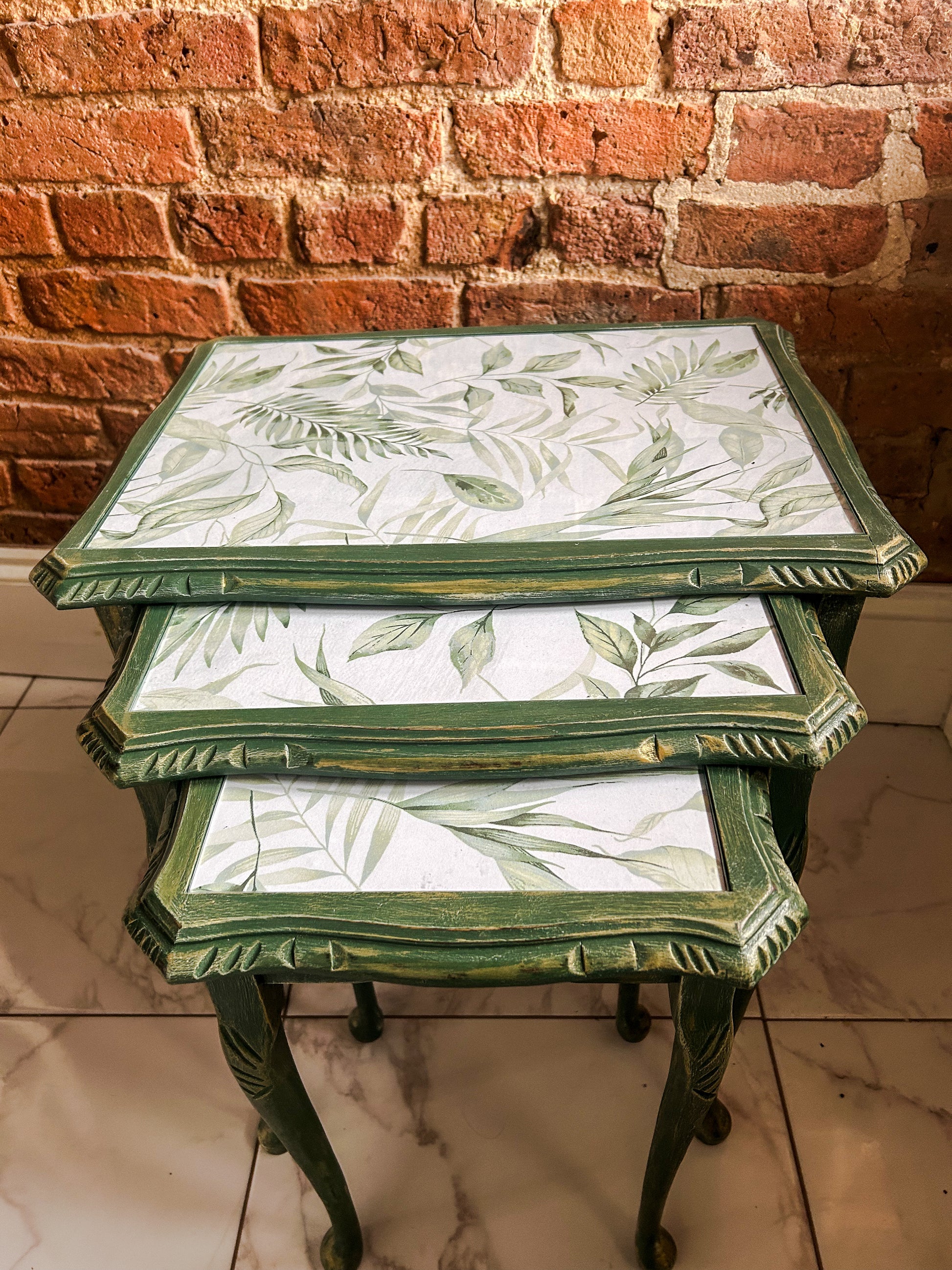 Refurbished Nest of 3 Tables in Amsterdam Green - The Barn Shed