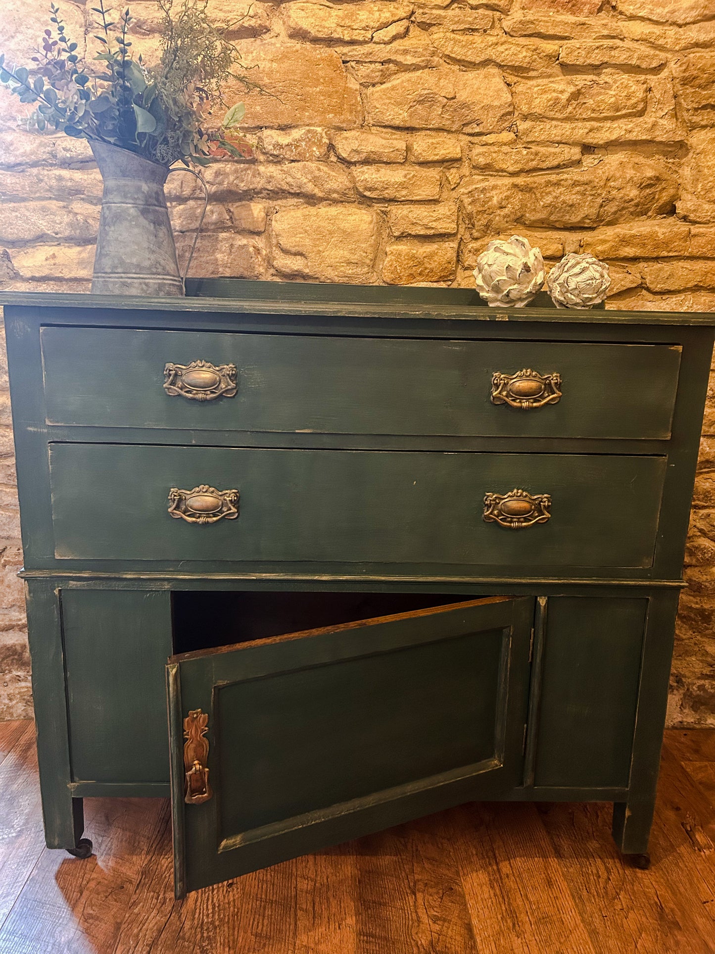 Refurbished Hand Painted Amsterdam Green Sideboard - The Barn Shed