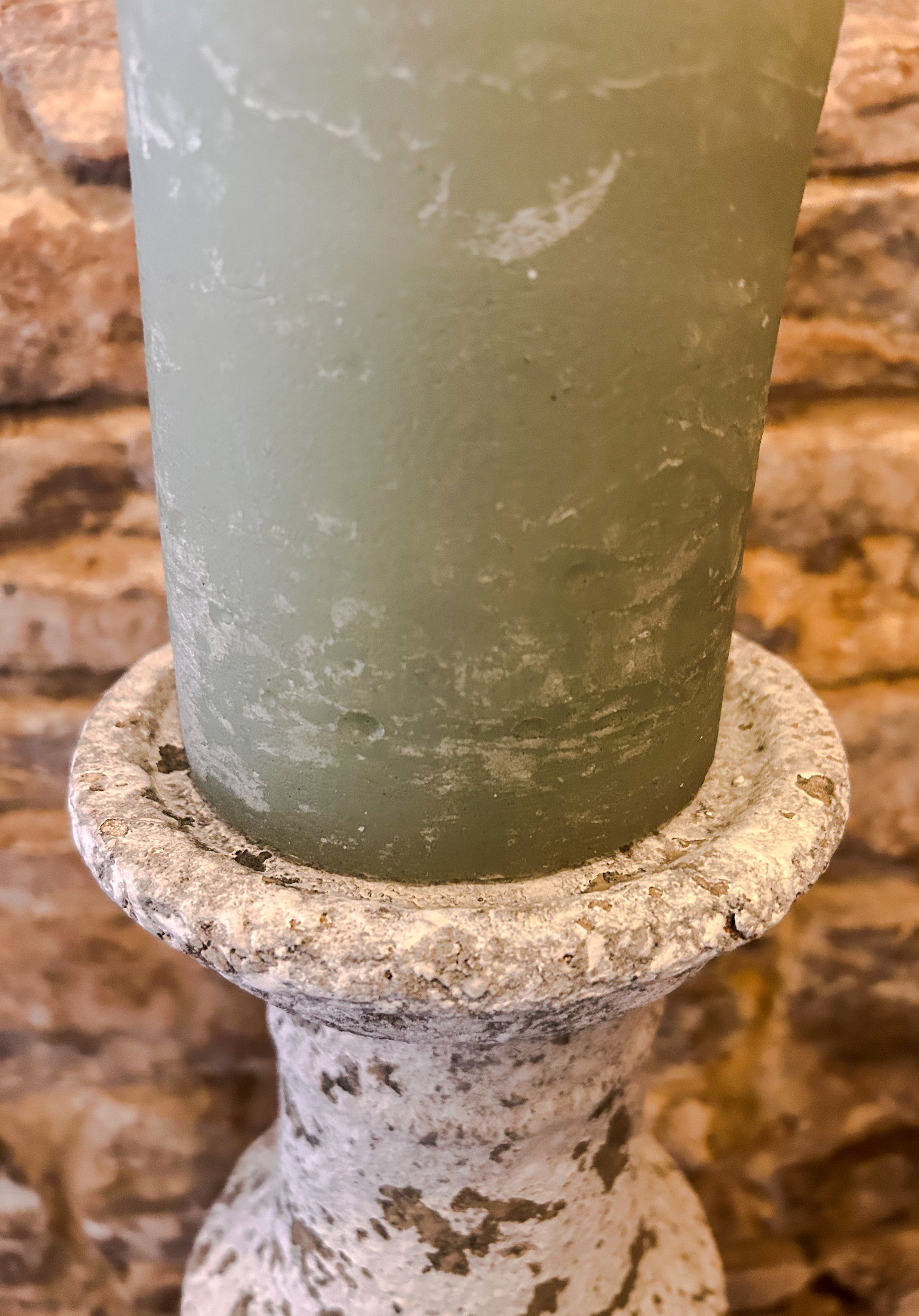 Overly distressed faux stone candlestick - The Barn Shed