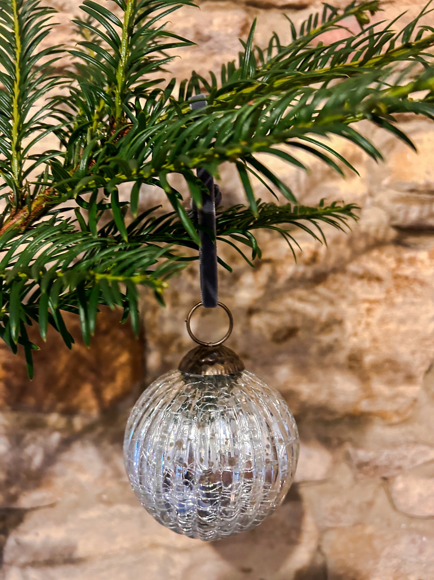 Glass cracked vintage effect baubles -various sizes and colours - The Barn Shed