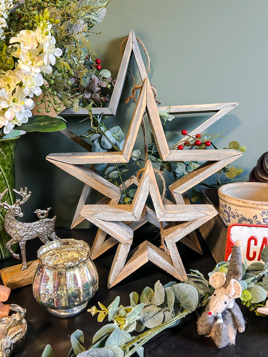 Grey hanging wooden star-in various sizes - The Barn Shed