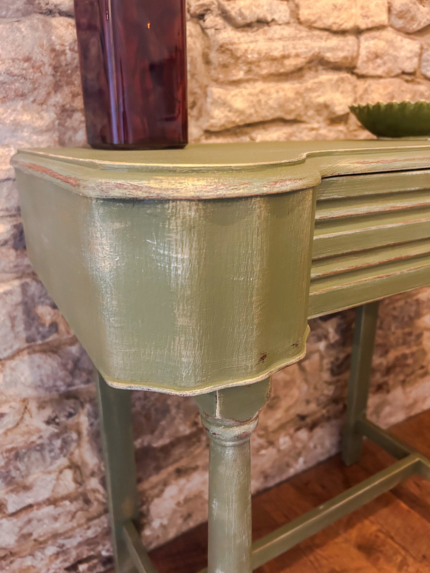 Refurbished Hand Painted Olive Green Hall table - The Barn Shed