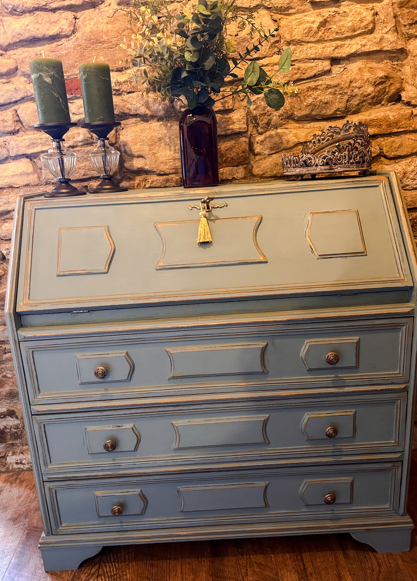 Refurbished Hand Painted Sideboard in Duck Egg Blue with Writing Desk - The Barn Shed