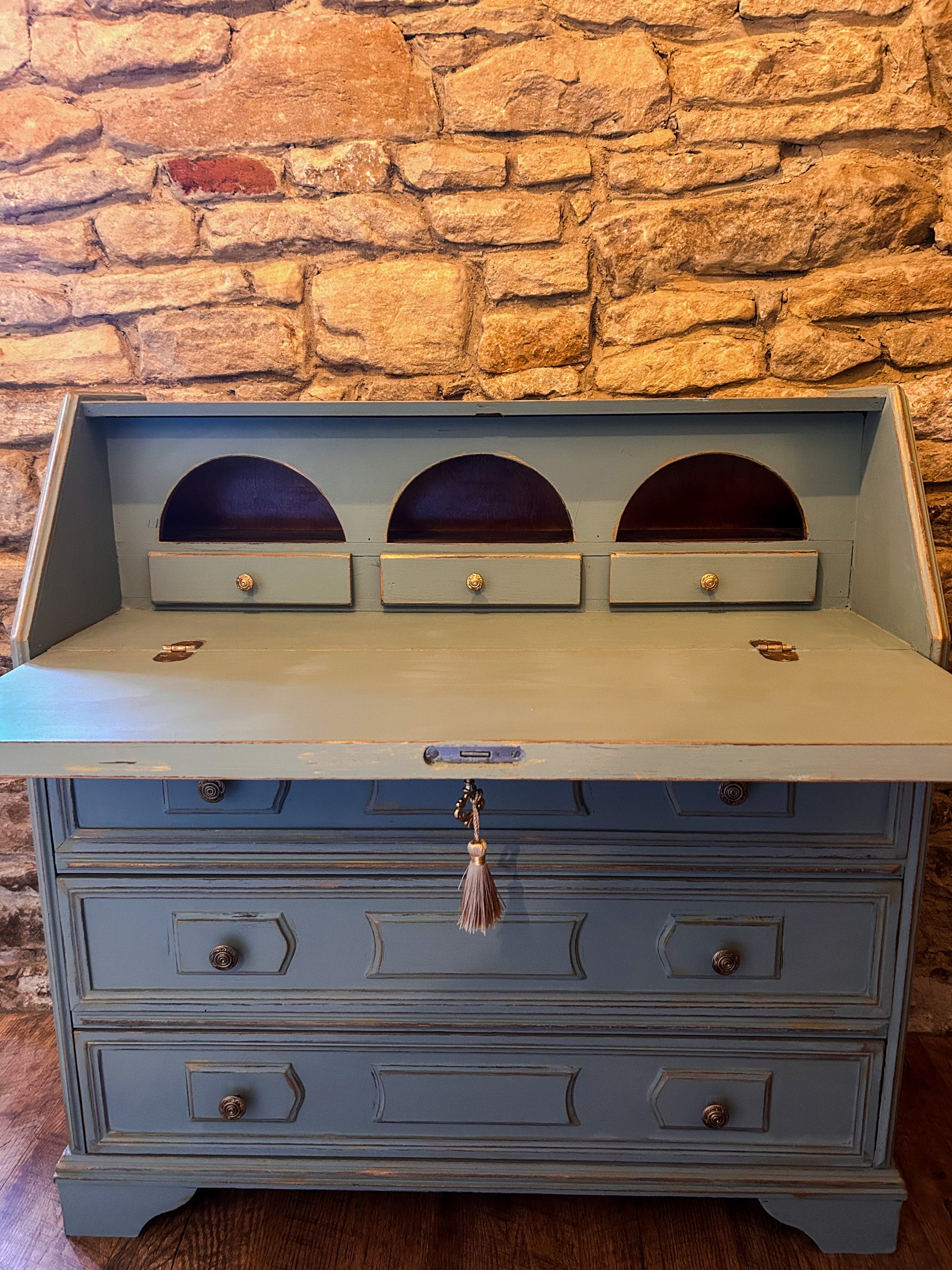 Refurbished Hand Painted Sideboard in Duck Egg Blue with Writing Desk - The Barn Shed