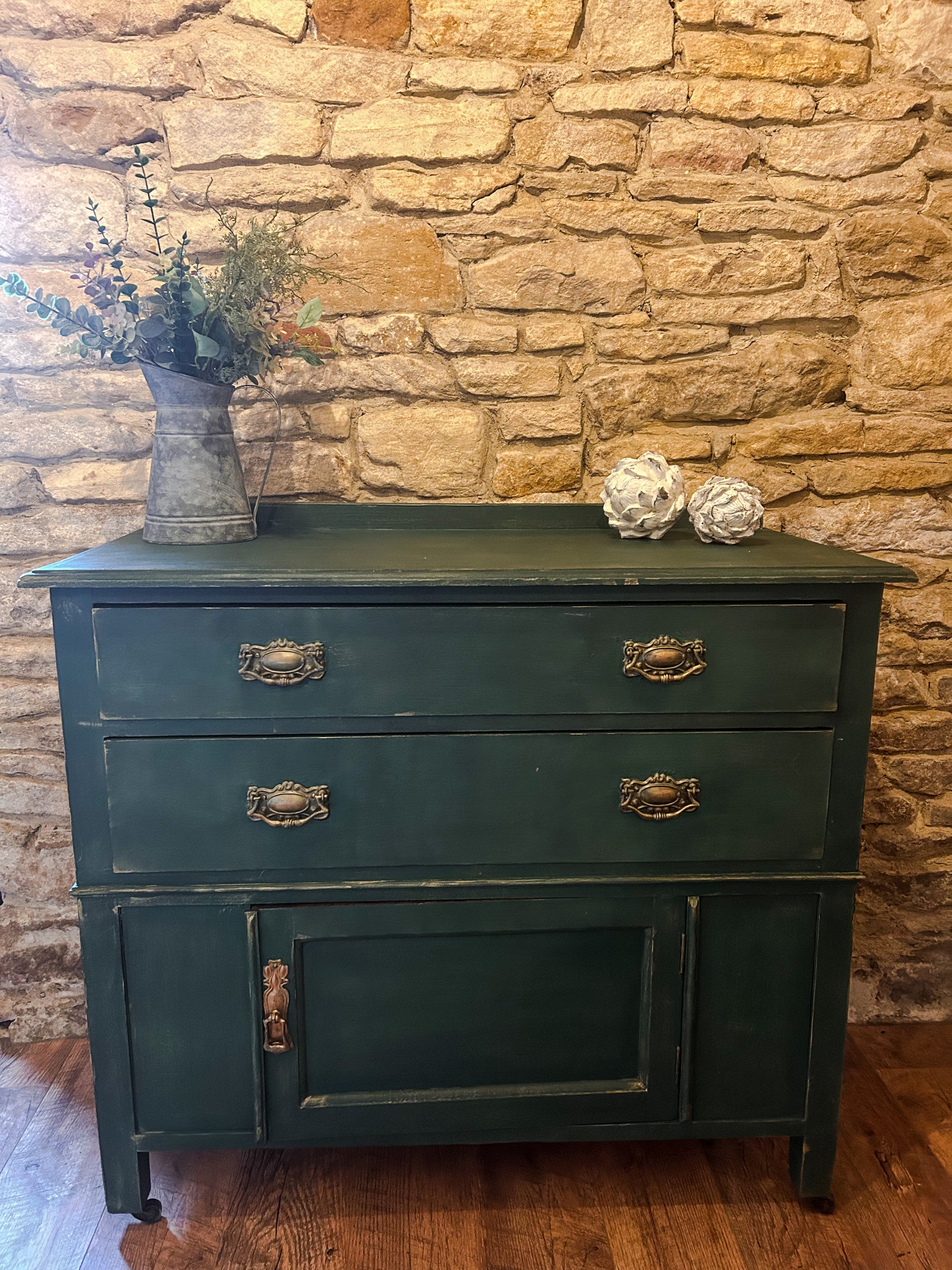 Refurbished Hand Painted Amsterdam Green Sideboard - The Barn Shed