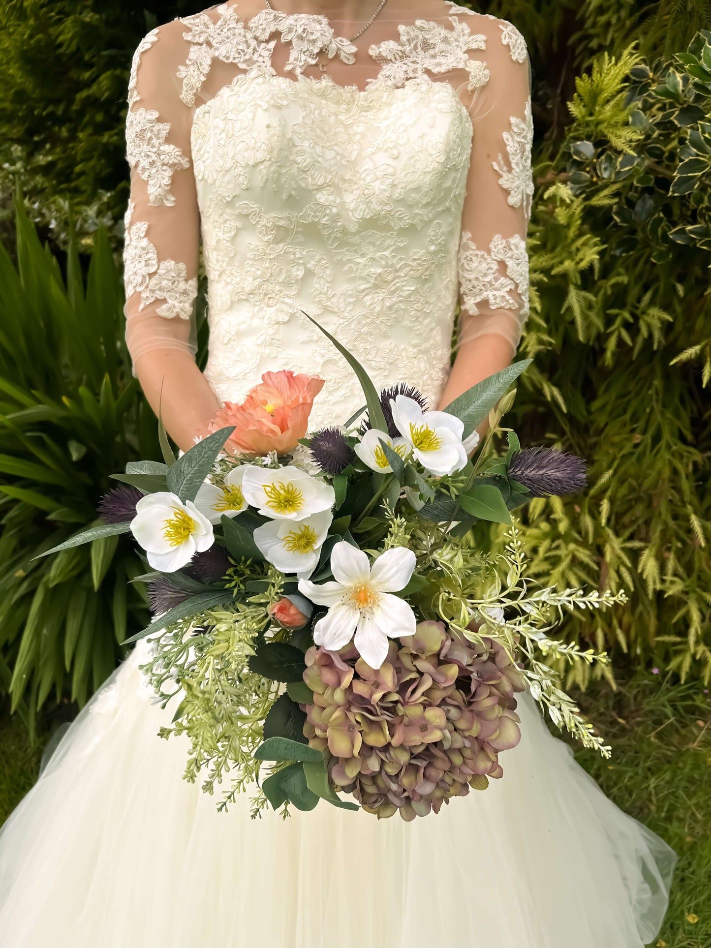 Faux Wedding Flowers-Hydrangea, Thistle and Poppy Wedding Bouquet