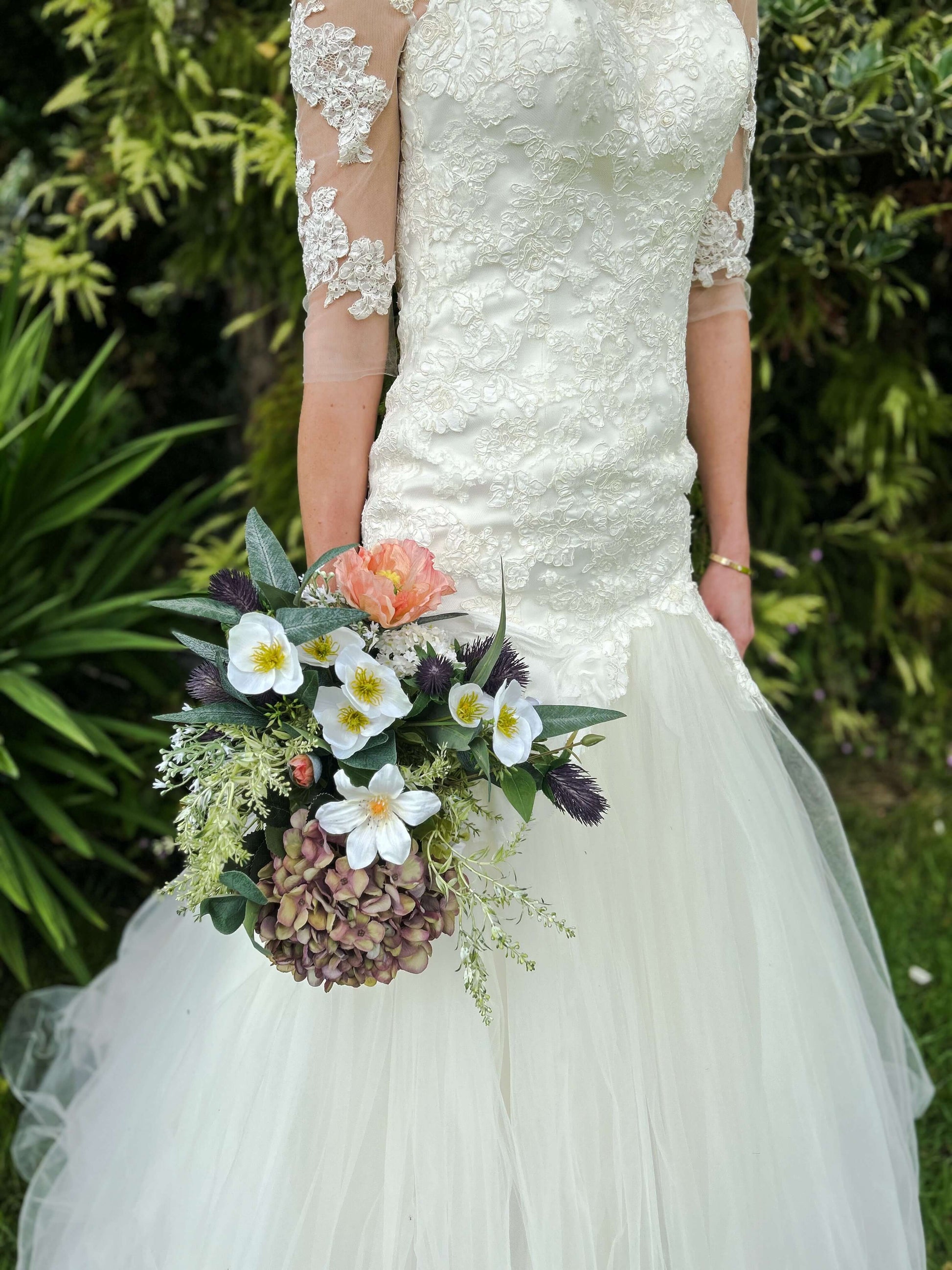 Faux Wedding Flowers-Hydrangea, Thistle and Poppy Wedding Bouquet