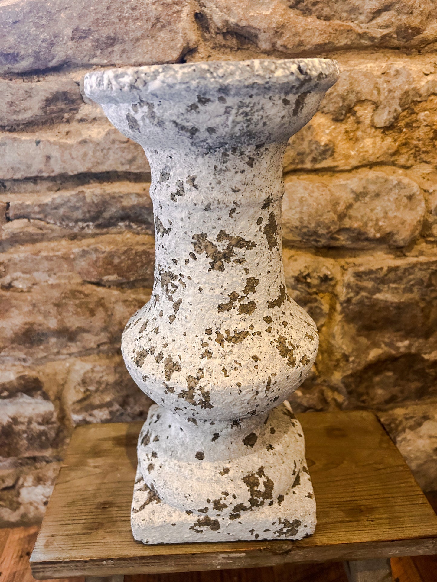 Overly distressed faux stone candlestick - The Barn Shed