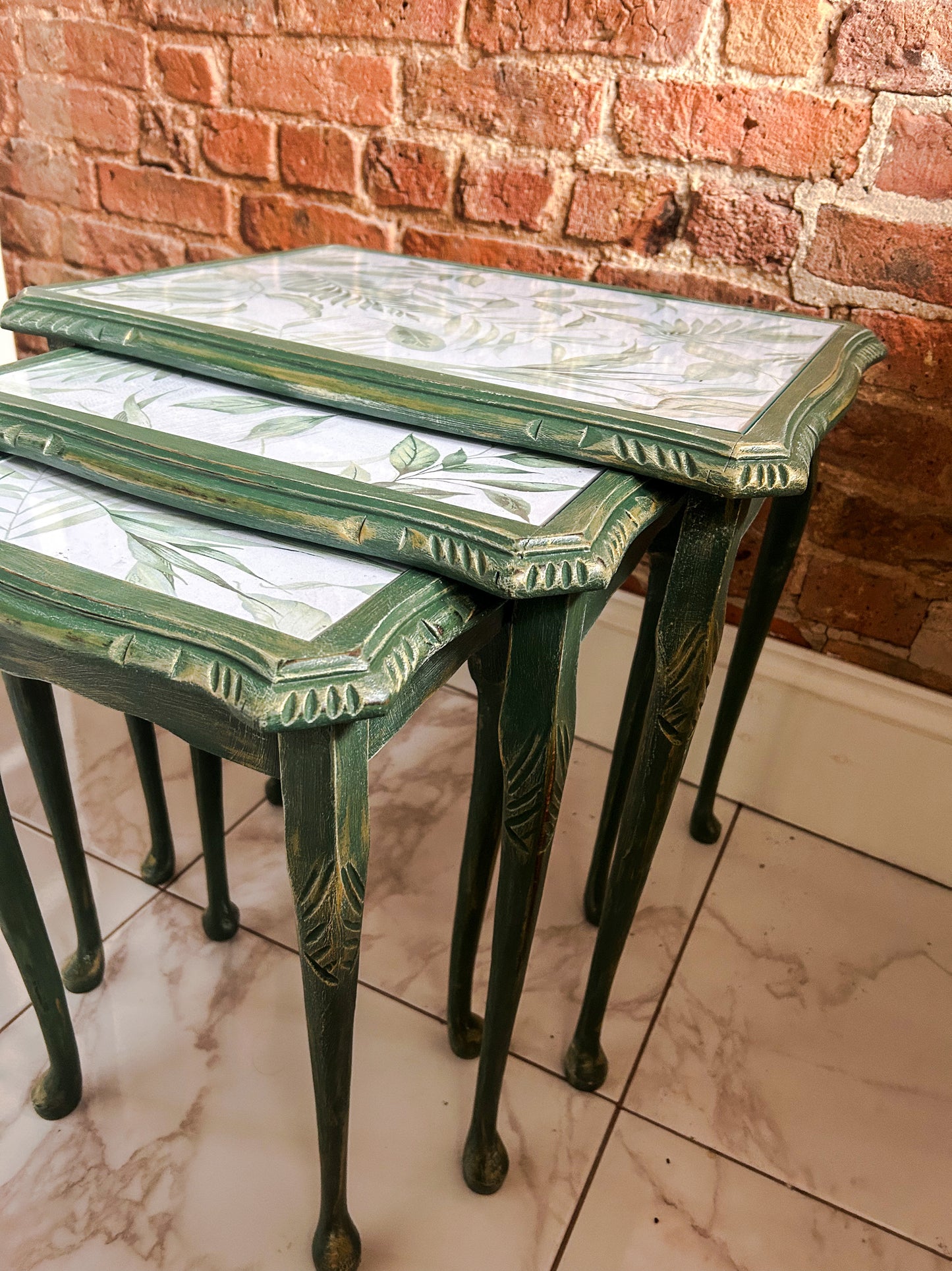 Refurbished Nest of 3 Tables in Amsterdam Green - The Barn Shed