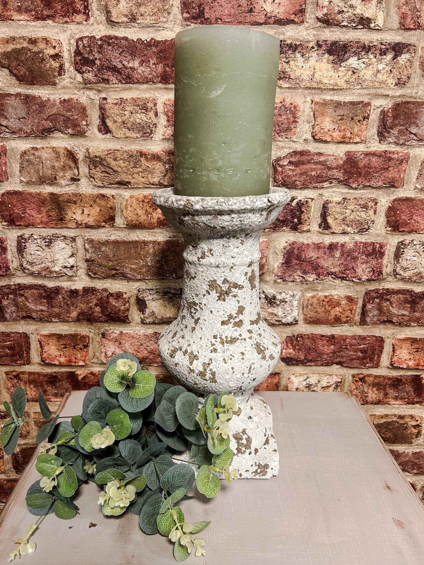 Overly distressed faux stone candlestick - The Barn Shed