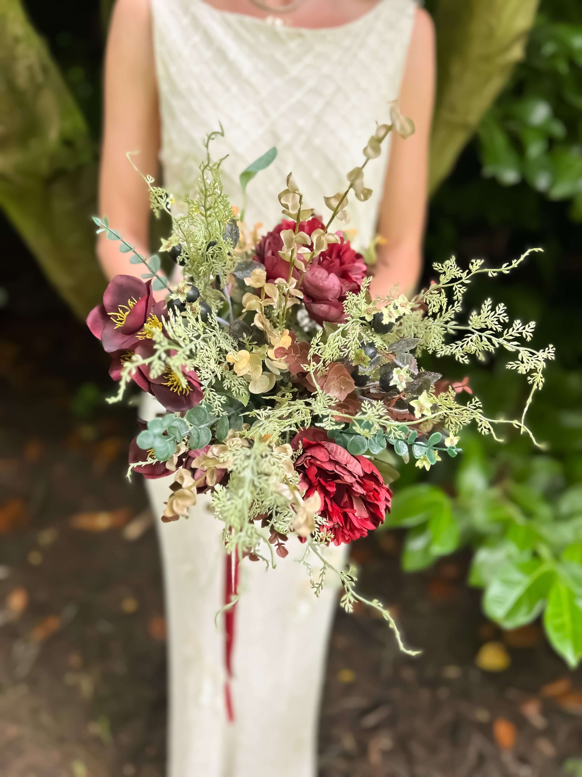 Faux Wedding Flowers-Red and Green Wedding Bouquet