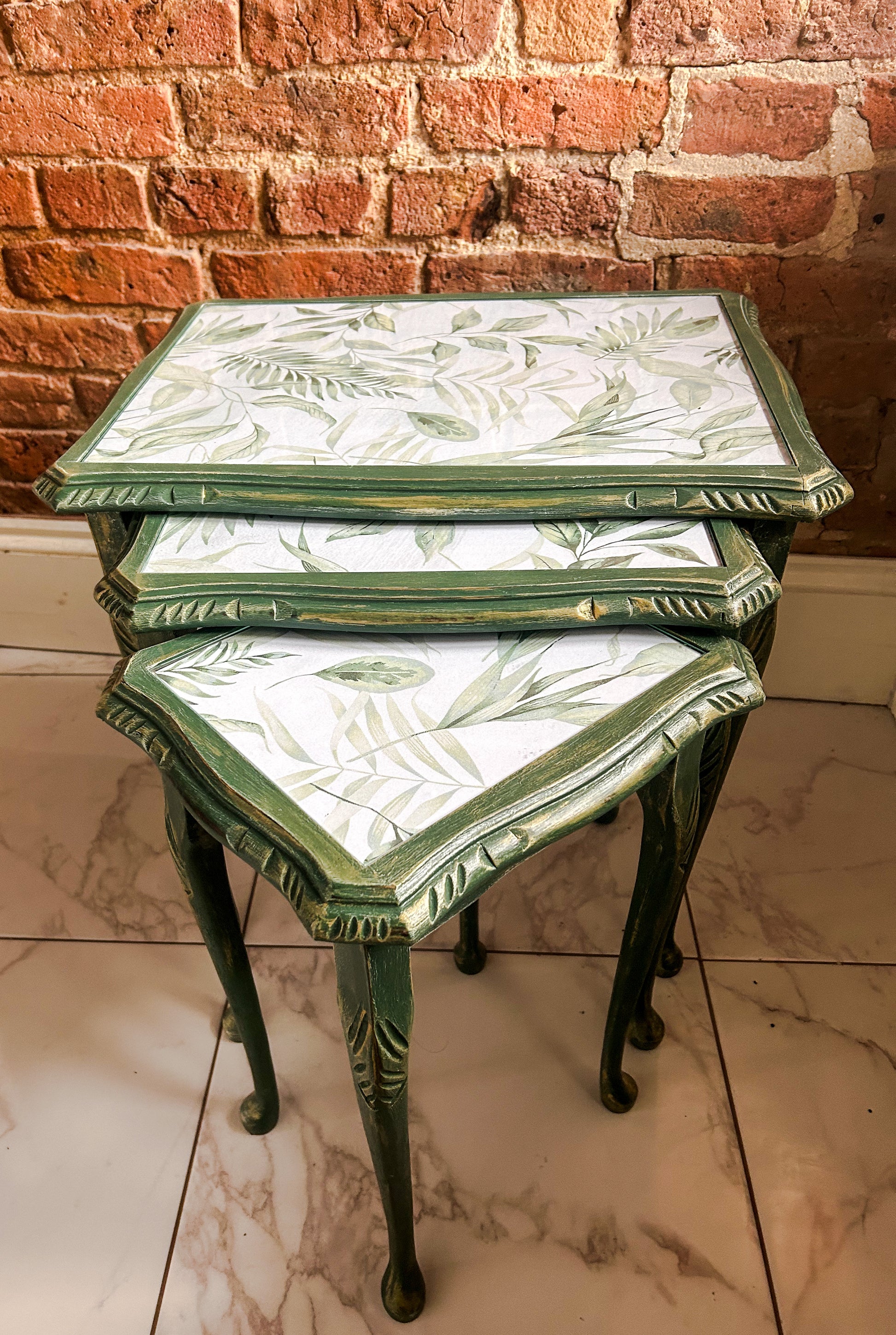 Refurbished Nest of 3 Tables in Amsterdam Green - The Barn Shed