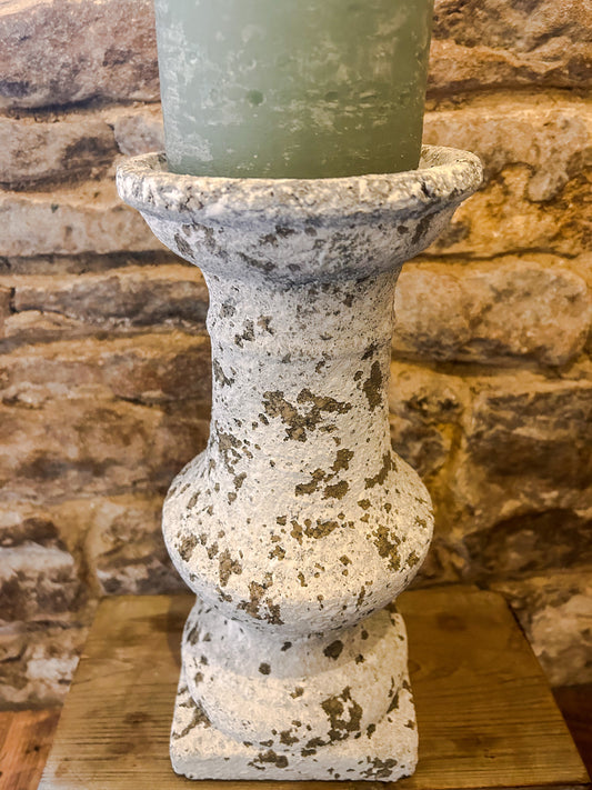 Overly distressed faux stone candlestick - The Barn Shed