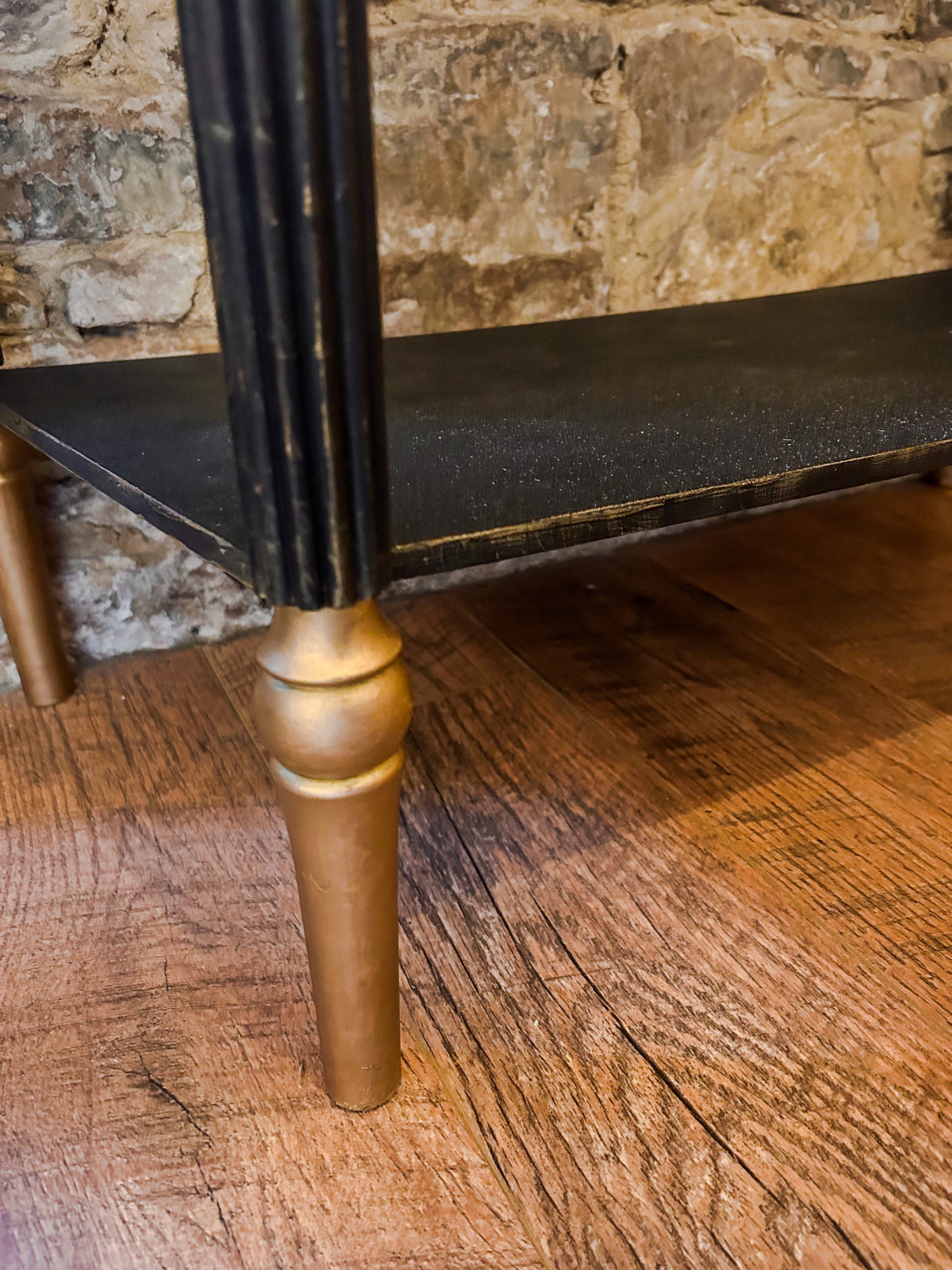 Refurbished Hand Painted Console Table in Athenian Black and Gold - The Barn Shed