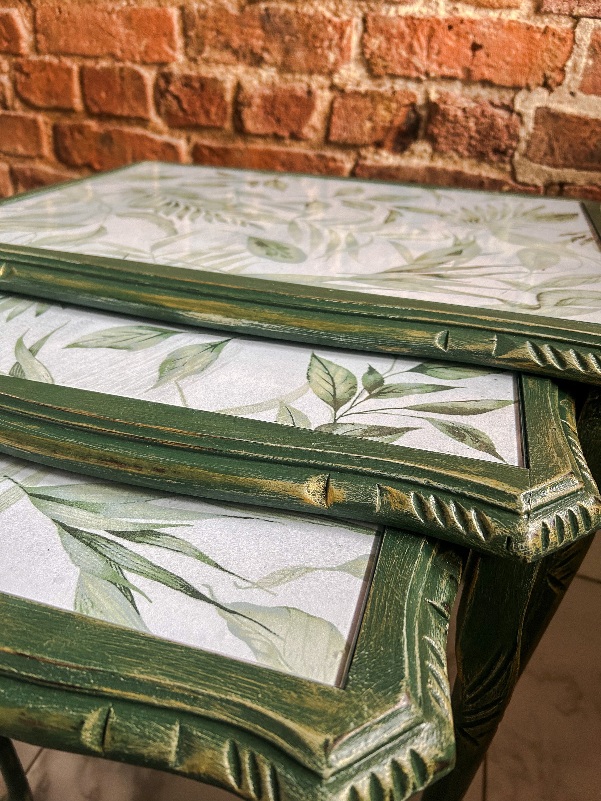 Refurbished Nest of 3 Tables in Amsterdam Green - The Barn Shed