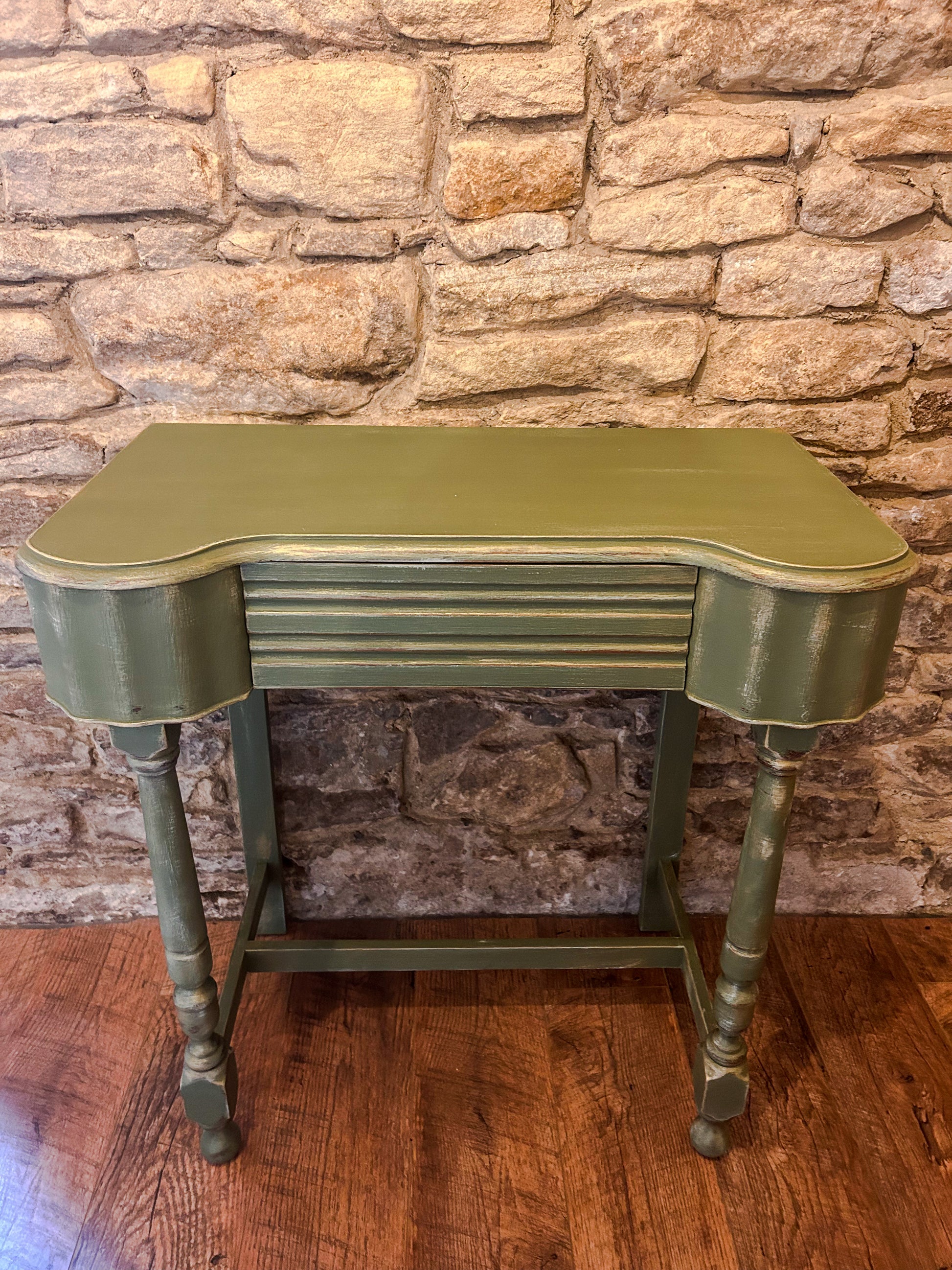 Refurbished Hand Painted Olive Green Hall table - The Barn Shed