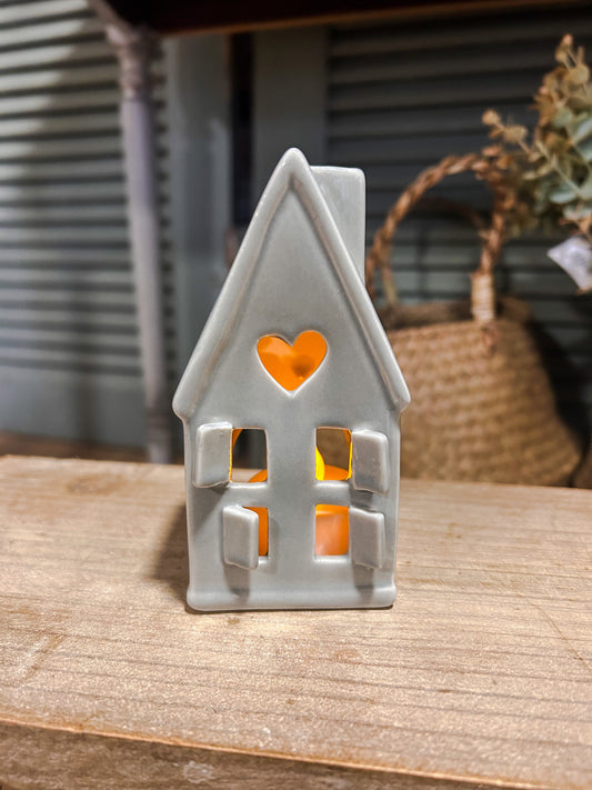 Ceramic House T-light Holder in grey-small - The Barn Shed