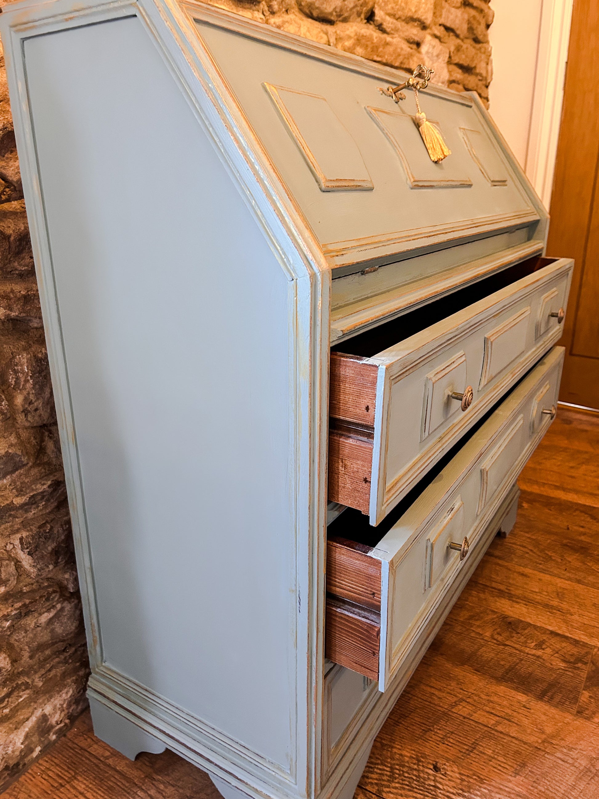 Refurbished Hand Painted Sideboard in Duck Egg Blue with Writing Desk - The Barn Shed