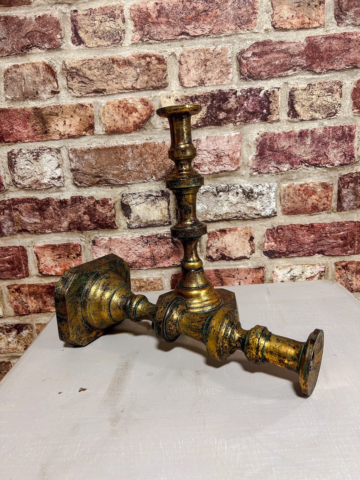 Worn brass look candlestick - The Barn Shed