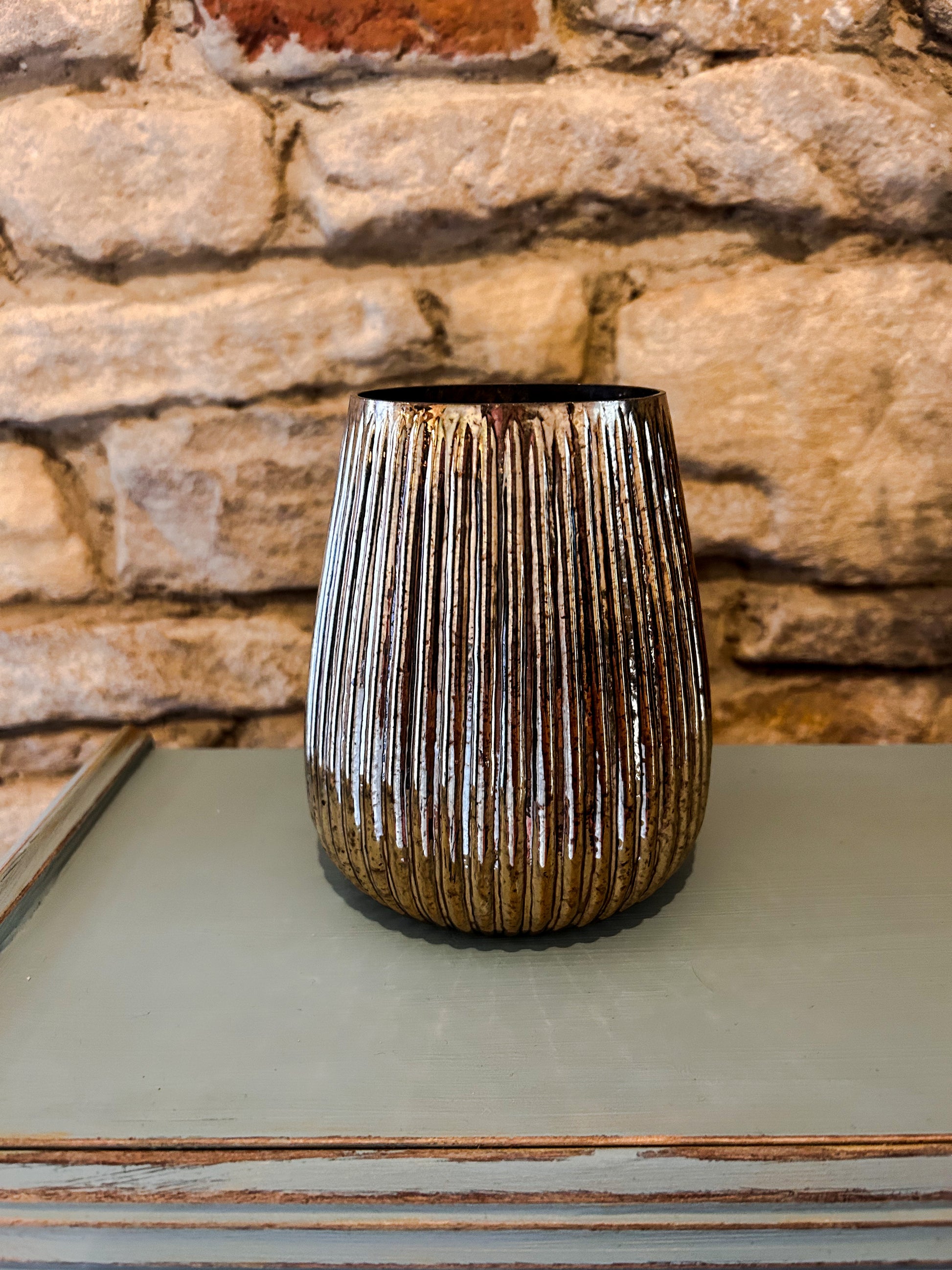 Fluted Antique Gold Votive - The Barn Shed