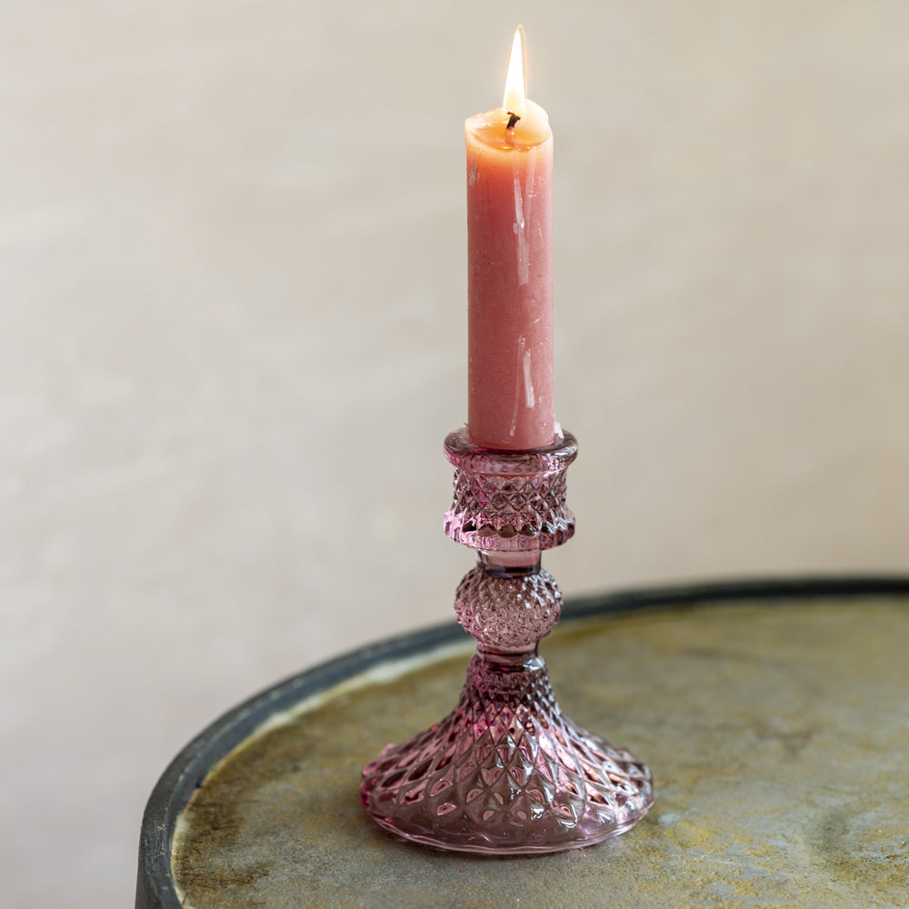 Glass Pink Candle Holder