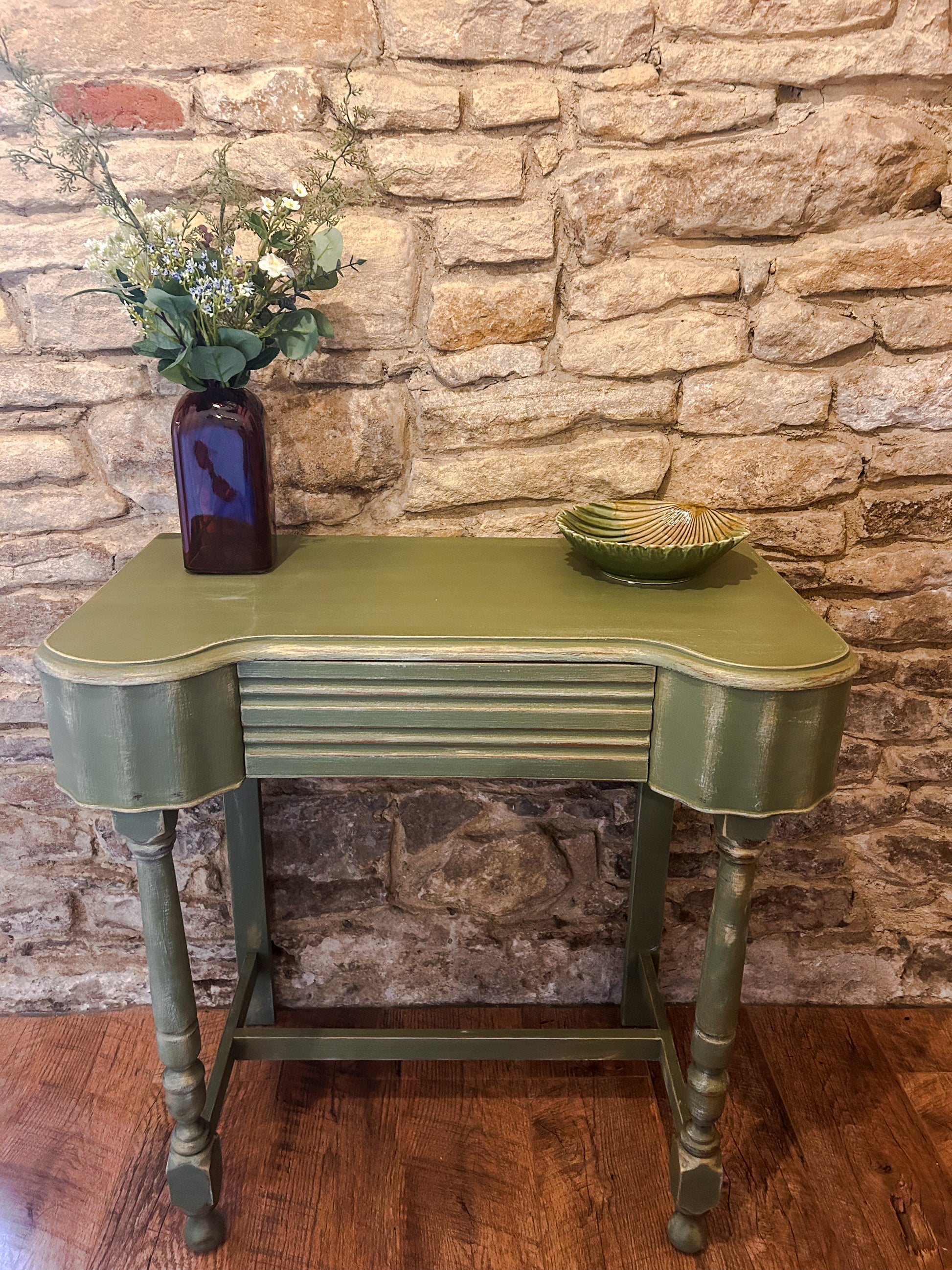 Refurbished Hand Painted Olive Green Hall table - The Barn Shed