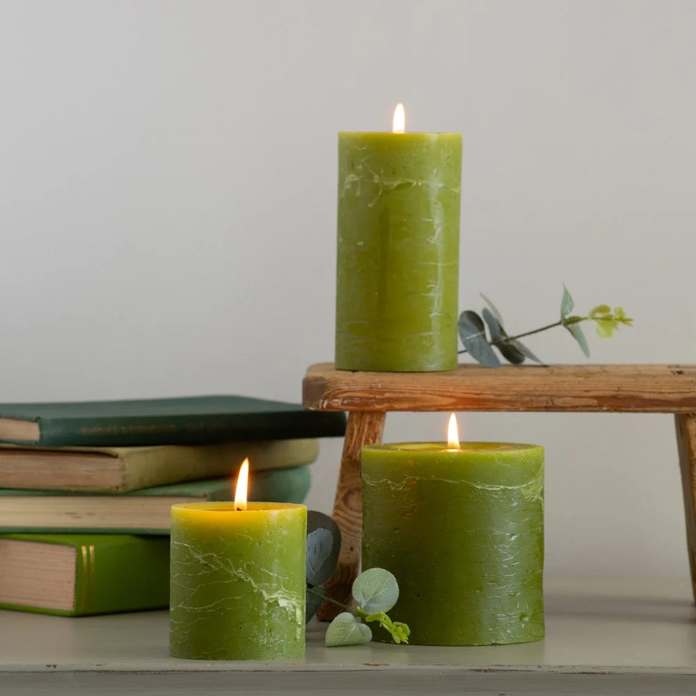 Rustic Pillar Candle Fern Green 7cmx13cm - The Barn Shed