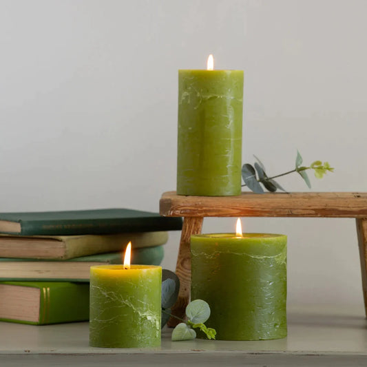 Rustic Pillar Candle Fern Green 10x10cm - The Barn Shed