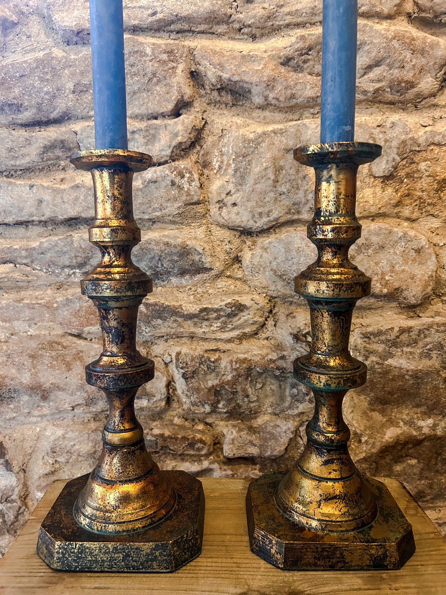 Worn brass look candlestick - The Barn Shed