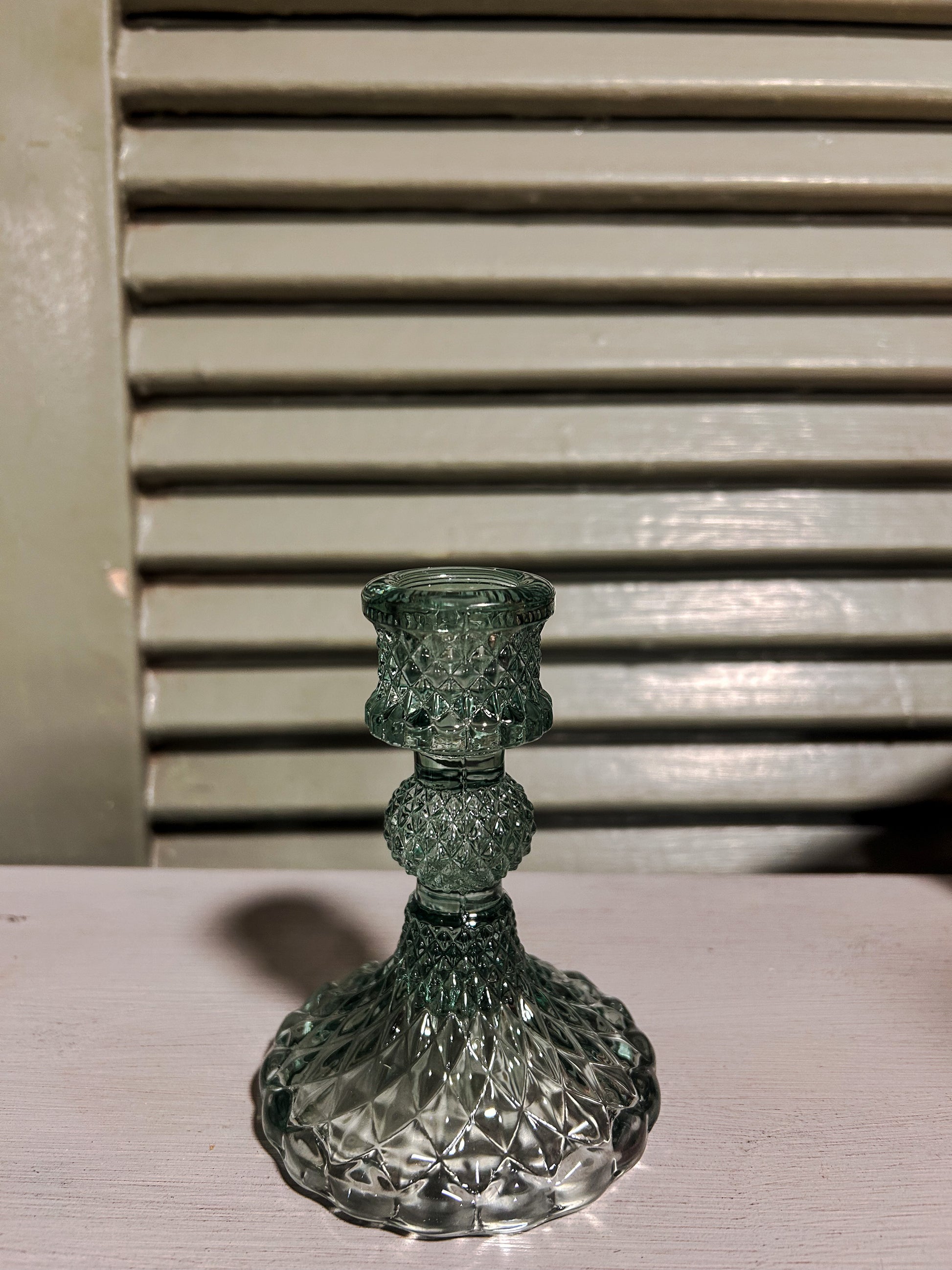 Vintage inspired glass candle holder in Green - The Barn Shed