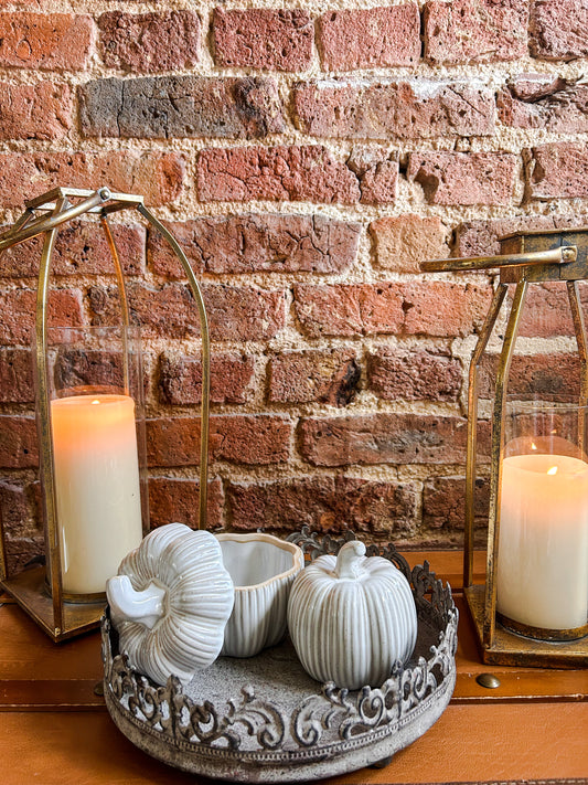 Rustic Cream Ceramic Pumpkin - The Barn Shed