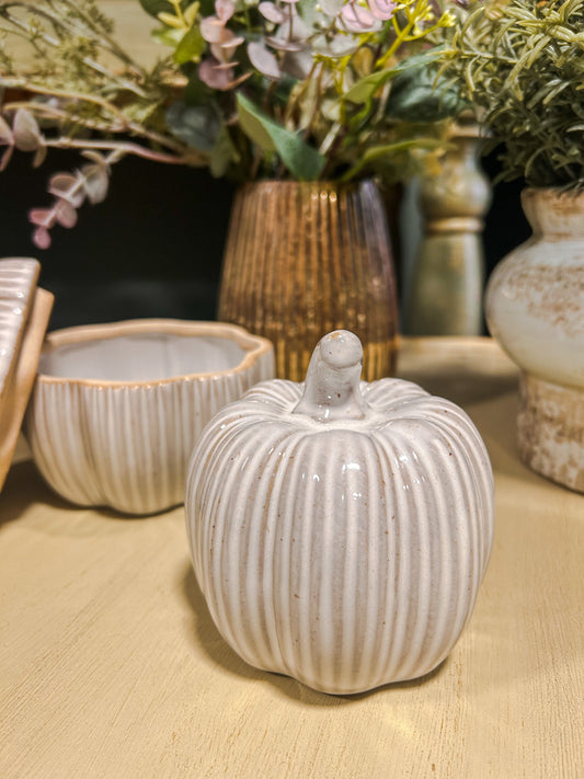 Rustic Cream Ceramic Pumpkin - The Barn Shed