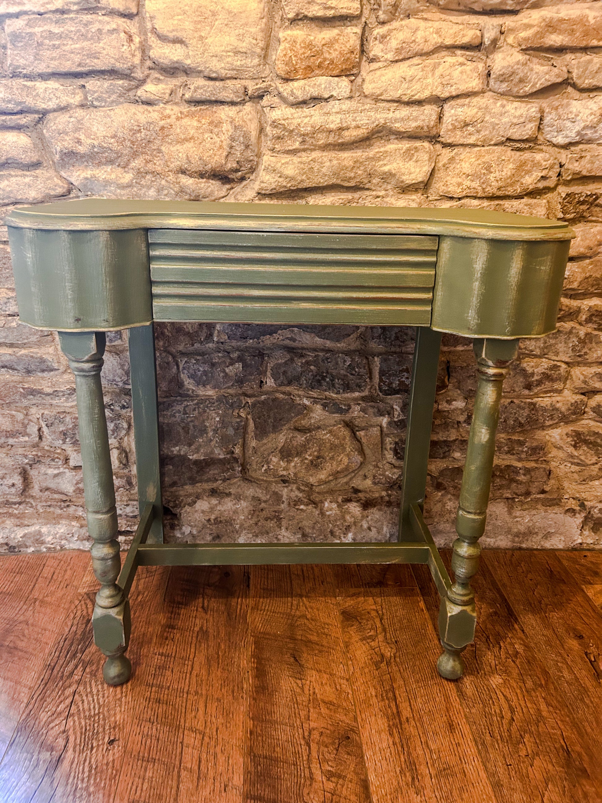 Refurbished Hand Painted Olive Green Hall table - The Barn Shed