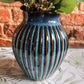 Blue Ribbed Glazed Vase 16CM - The Barn Shed