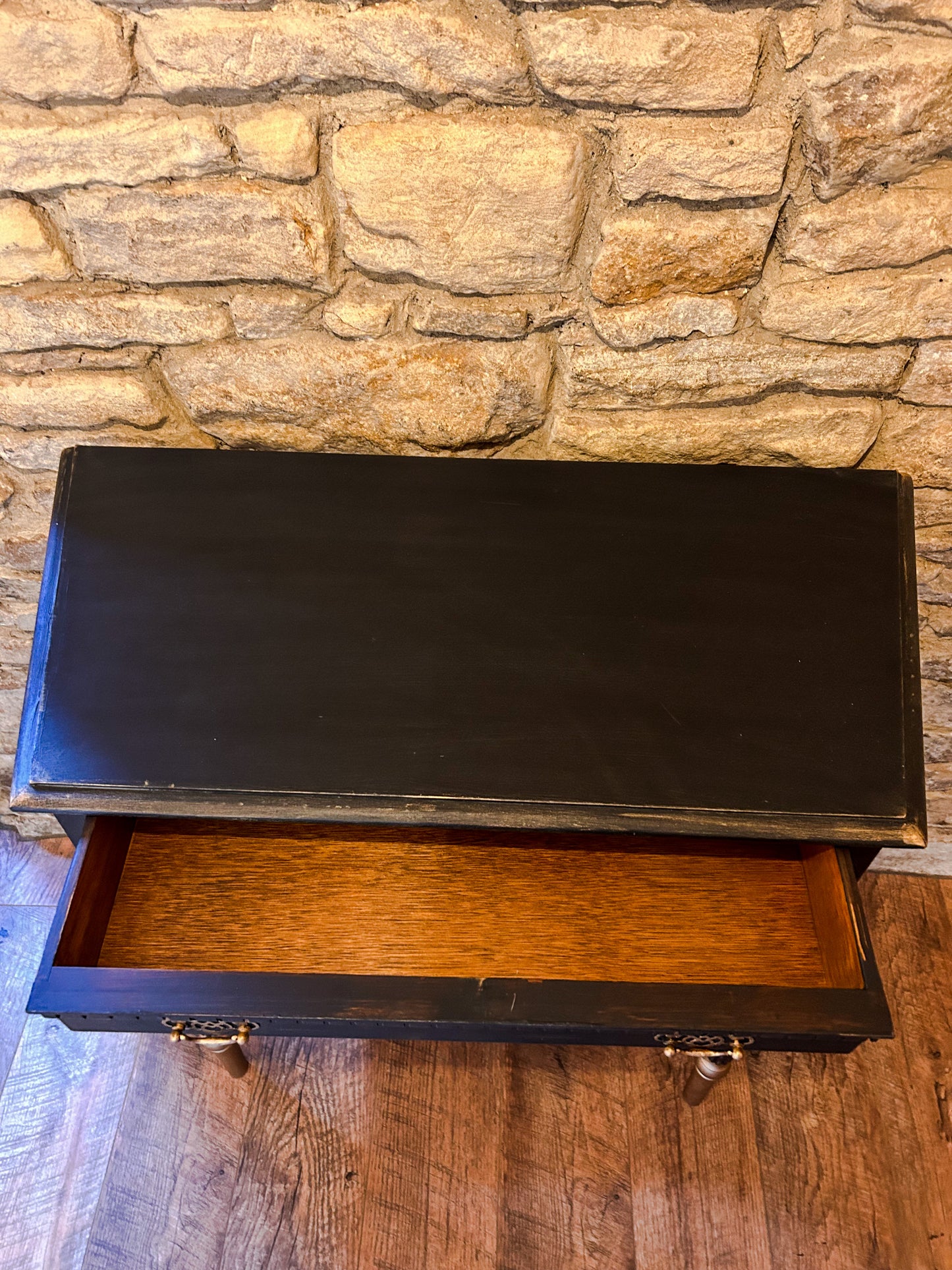 Refurbished Hand Painted Console Table in Athenian Black and Gold - The Barn Shed