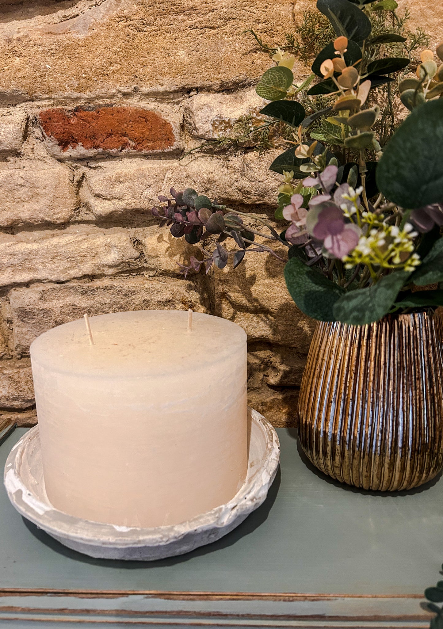 Rustic Pillar Candle and Saucer Set - The Barn Shed