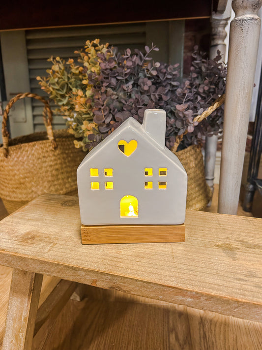 LED House decoration on wooden base - The Barn Shed