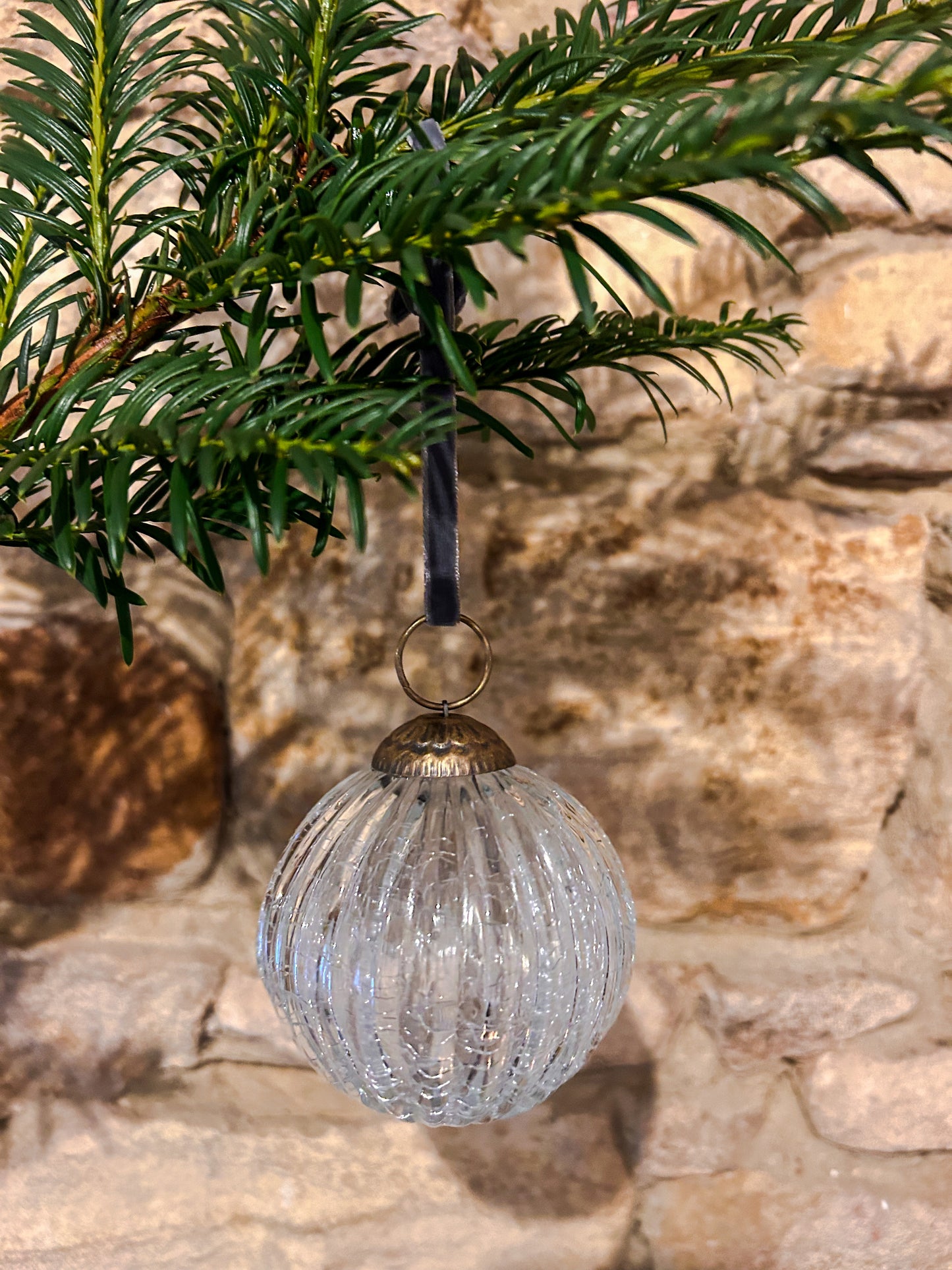 Glass cracked vintage effect baubles -various sizes and colours - The Barn Shed