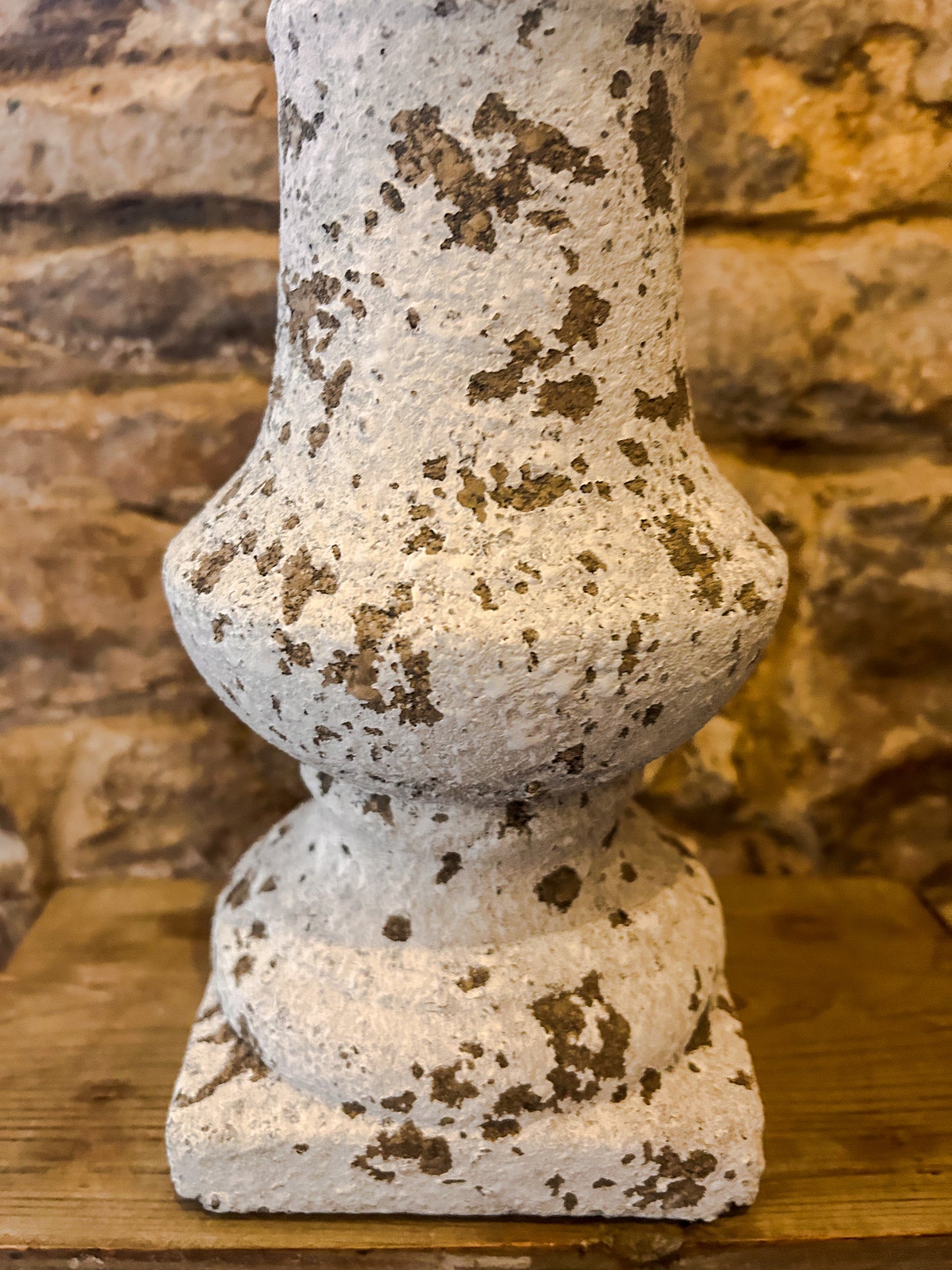 Overly distressed faux stone candlestick - The Barn Shed