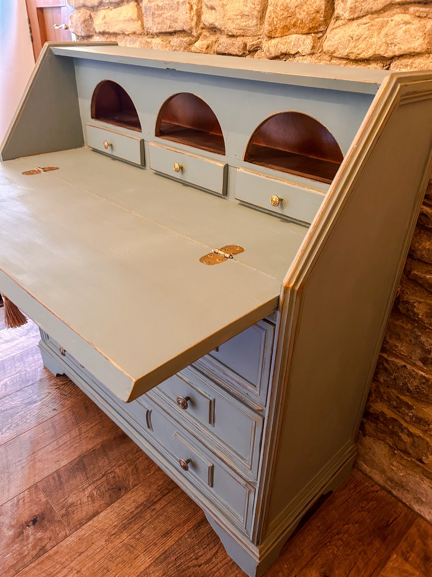 Refurbished Hand Painted Sideboard in Duck Egg Blue with Writing Desk - The Barn Shed