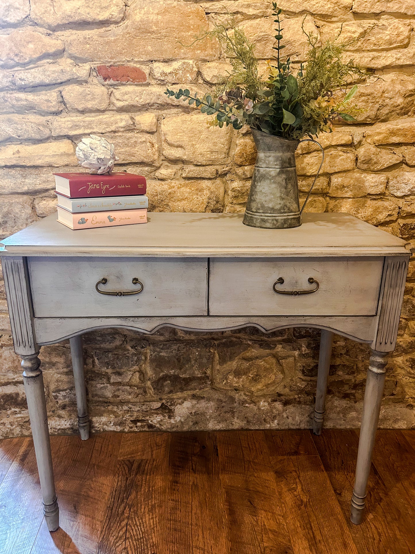 Hand Painted Château Grey Distressed Console Table - The Barn Shed